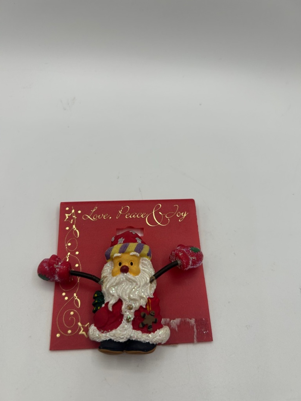Festive Santa Ornament - Red, White, Gold brooch
